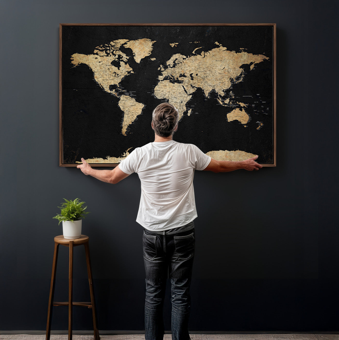 71518849-MGV-CV-36X24 - World Map Wall Art Canvas Print, Modern Decorative Framed Map Artwork Prints for Living Room, Office, Bedroom Wall Decor