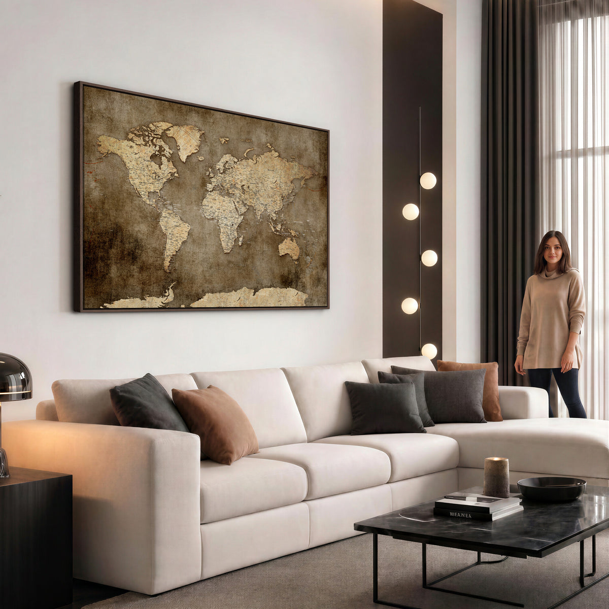 35847542-MGV-CV-36X24 - Dark Vintage World Map Canvas Wall Art Print, Antique Map