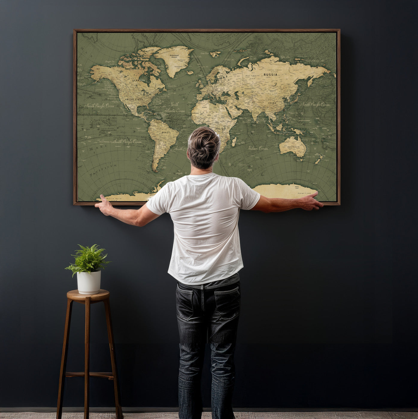75846040-MGV-CV-36X24 - World Map Wall Art Canvas Print, Modern Decorative Framed Map Artwork Prints for Living Room, Office, Bedroom Wall Decor