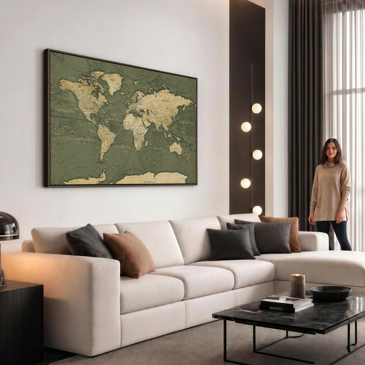 75846040-MGV-CV-36X24 - Large World Map Canvas Wall Art Print for Study Room Decor -