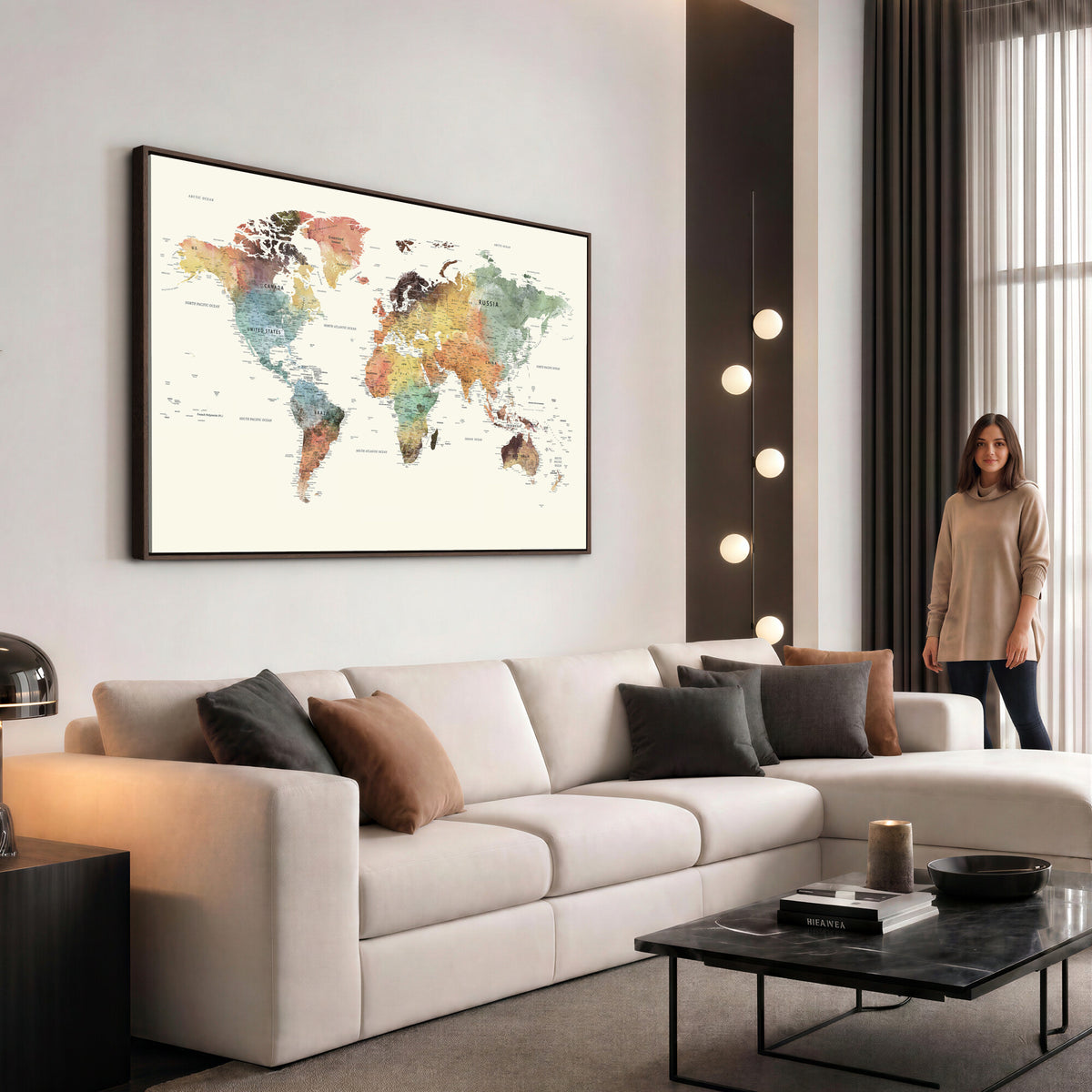 64206059-MGV-CV-36X24 - Framed World Map Wall Art Canvas Print for Living Room and Study Room