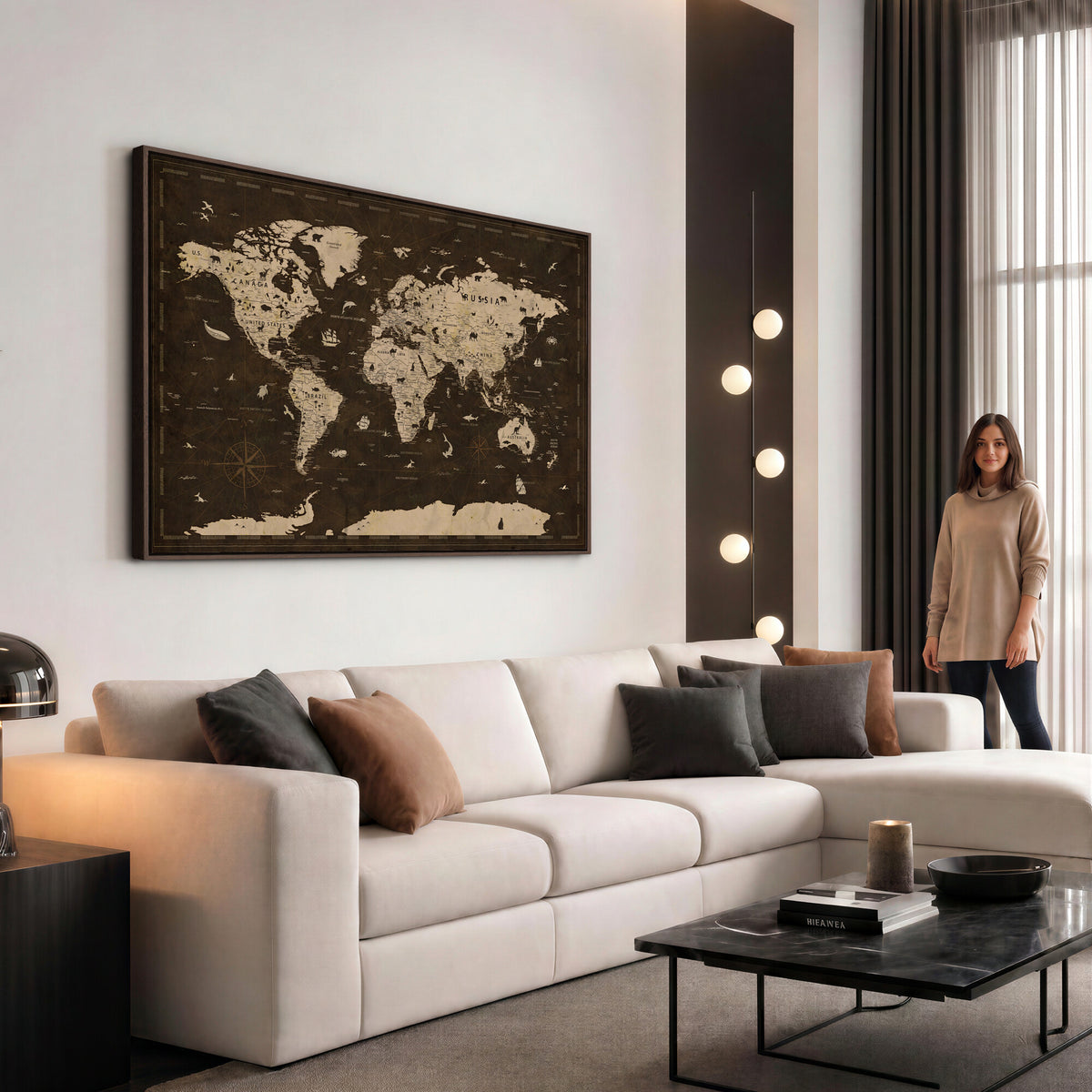 44276398-MGV-CV-36X24 - World Map Wall Art Canvas Print, Modern Decorative Framed Map Artwork Prints for Living Room, Office, Bedroom Wall Decor