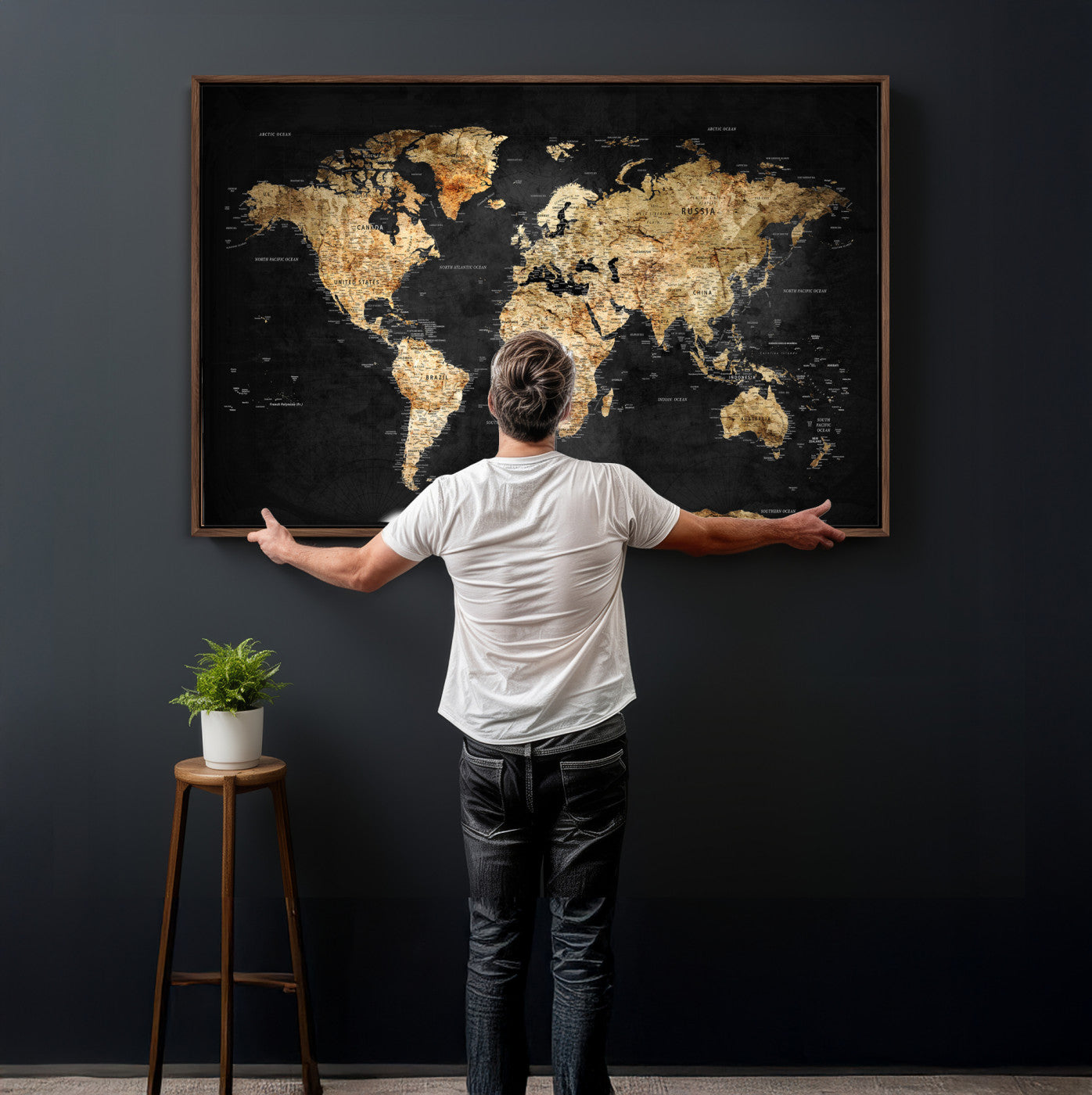 23568589-MGV-CV-36X24 - World Map Wall Art Canvas Print, Modern Decorative Framed Map Artwork Prints for Living Room, Office, Bedroom Wall Decor
