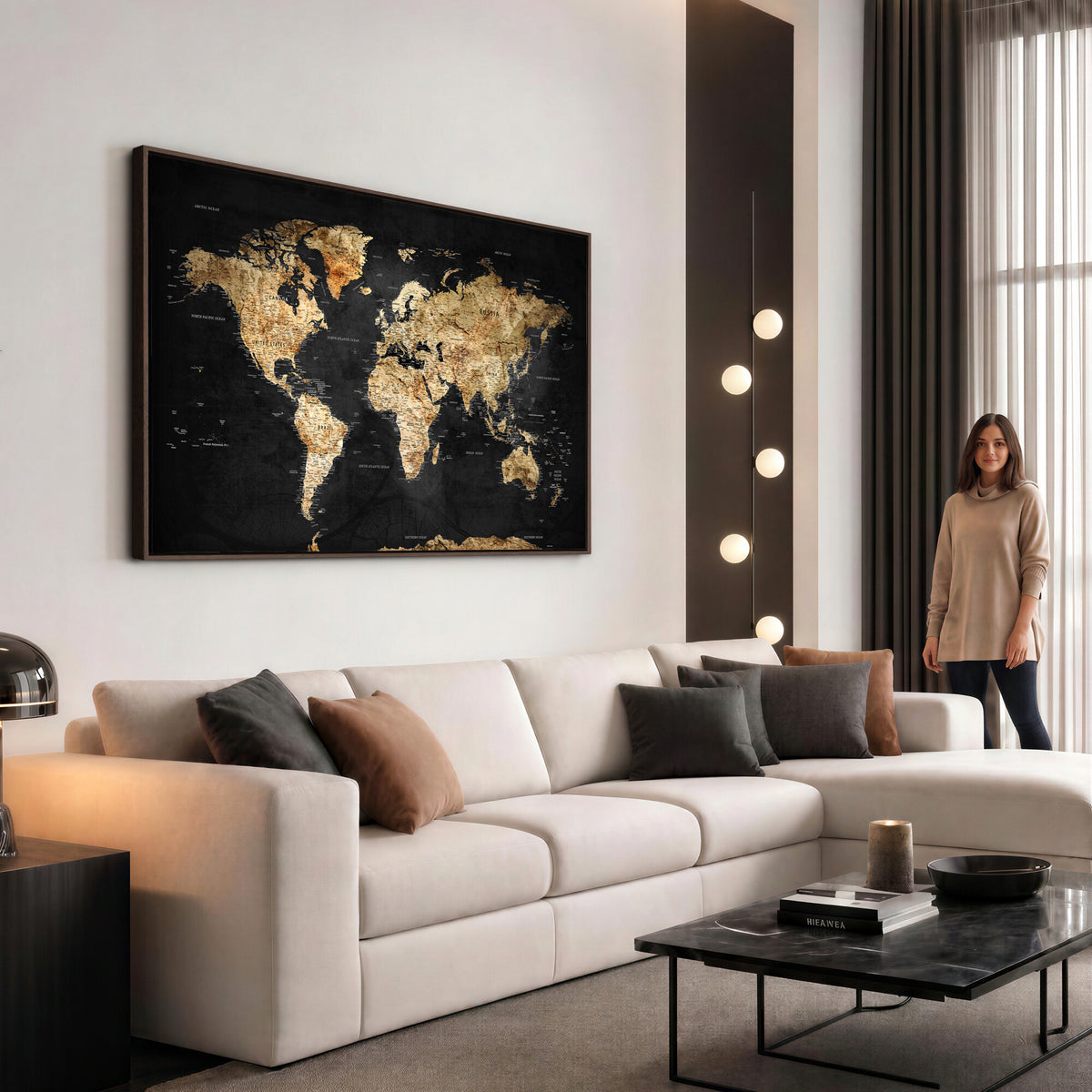 23568589-MGV-CV-36X24 - World Map Wall Art Canvas Print, Modern Decorative Framed Map Artwork Prints for Living Room, Office, Bedroom Wall Decor