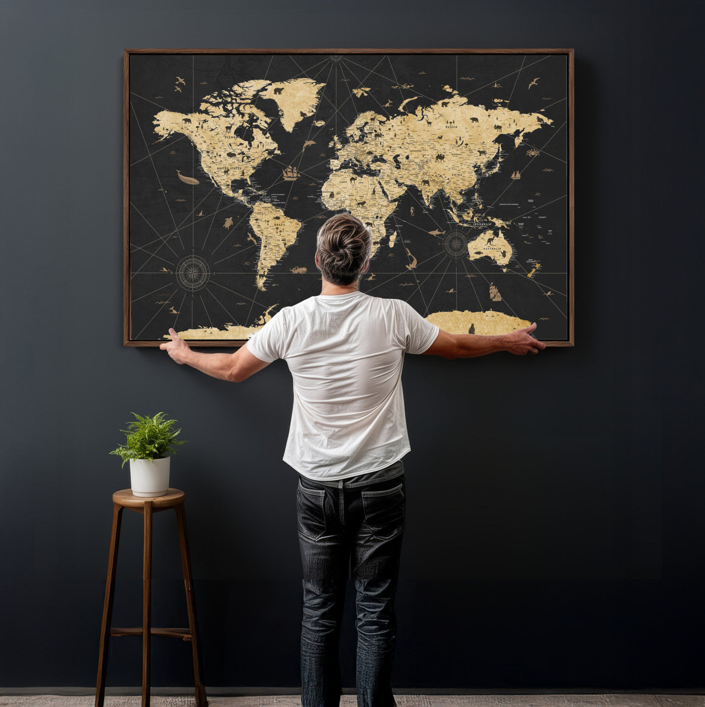 80270976-MGV-CV-36X24 - World Map Wall Art Canvas Print, Modern Decorative Framed Map Artwork Prints for Living Room, Office, Bedroom Wall Decor