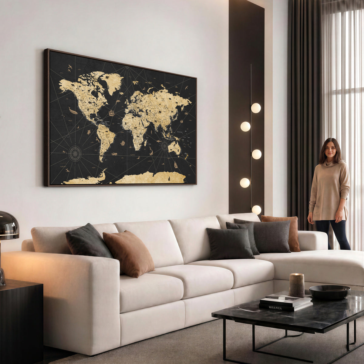 80270976-MGV-CV-36X24 - World Map Wall Art Canvas Print, Modern Decorative Framed Map Artwork Prints for Living Room, Office, Bedroom Wall Decor