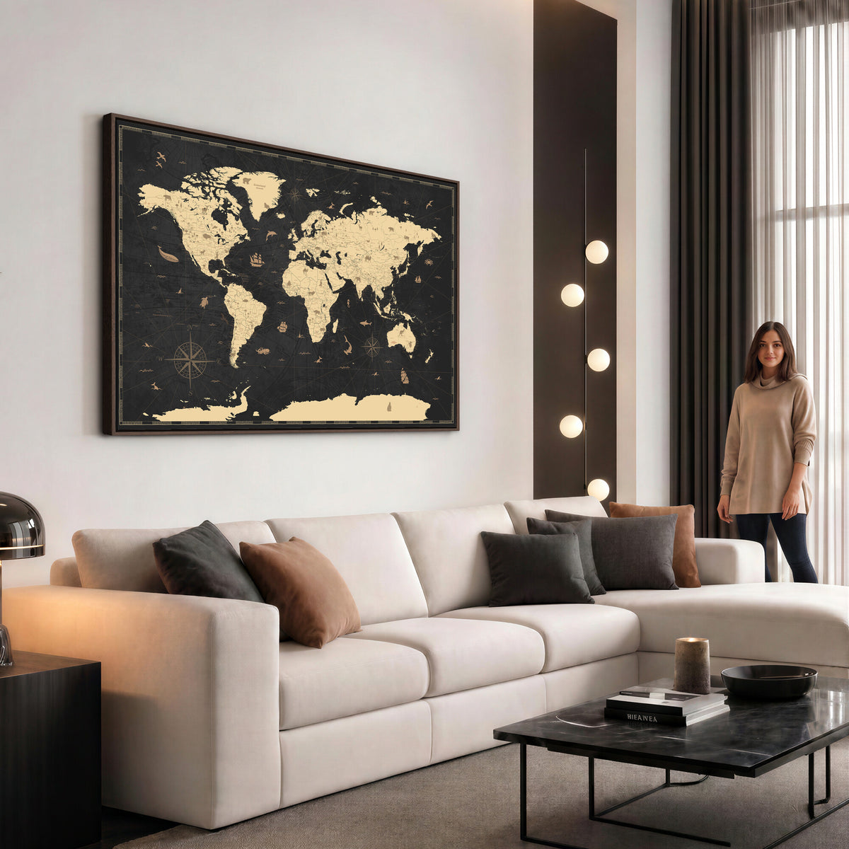 75220264-MGV-CV-36X24 - World Map Wall Art Canvas Print, Modern Decorative Framed Map Artwork Prints for Living Room, Office, Bedroom Wall Decor