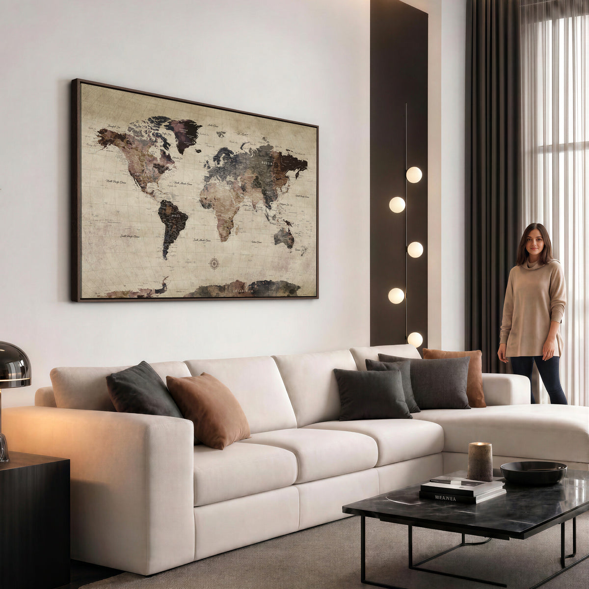 60560672-MGV-CV-36X24 - World Map Wall Art Canvas Print, Modern Decorative Framed Map Artwork Prints for Living Room, Office, Bedroom Wall Decor