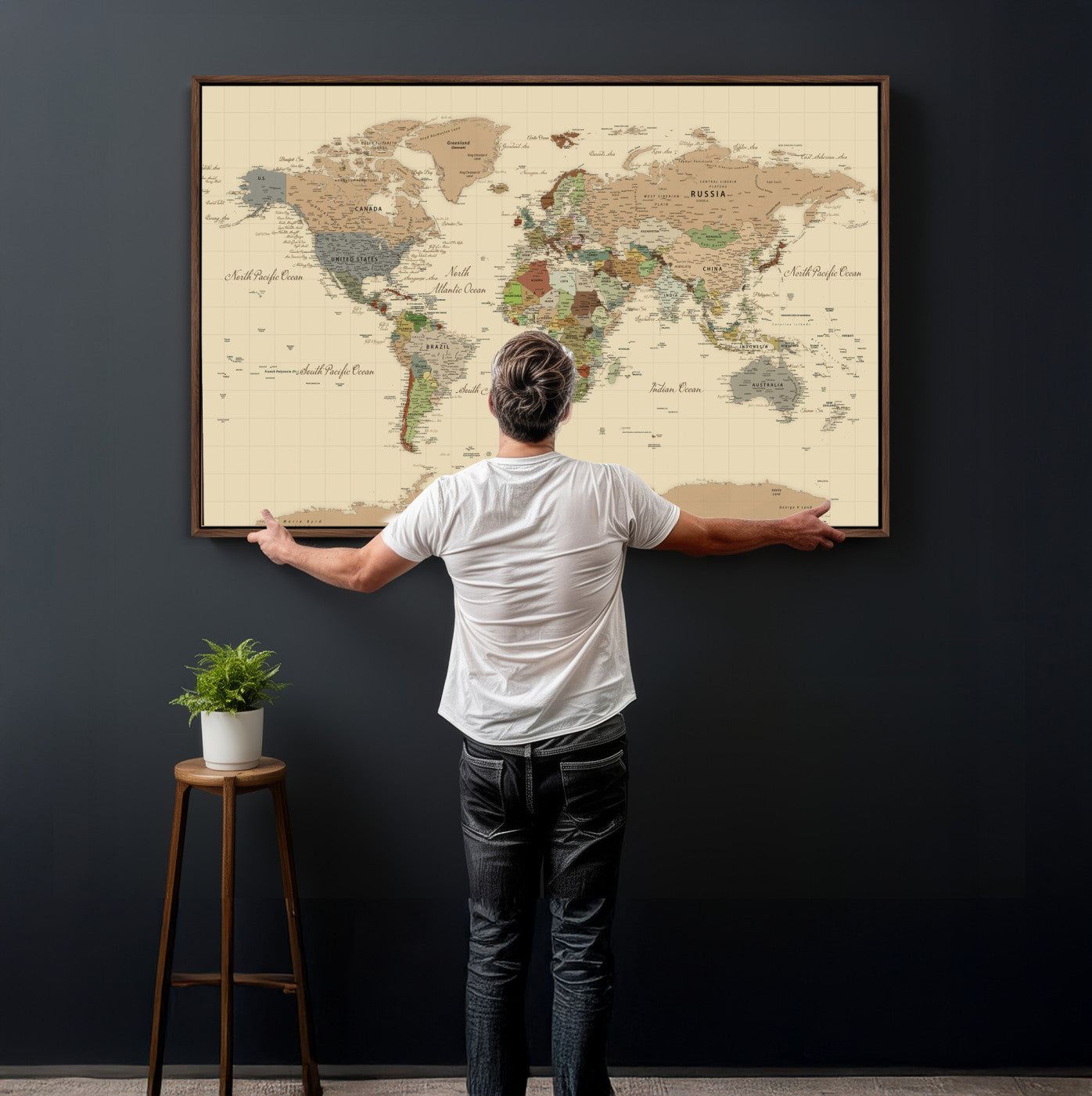 31407854-MGV-CV-36X24 - World Map Wall Art Canvas Print, Modern Decorative Framed Map Artwork Prints for Living Room, Office, Bedroom Wall Decor