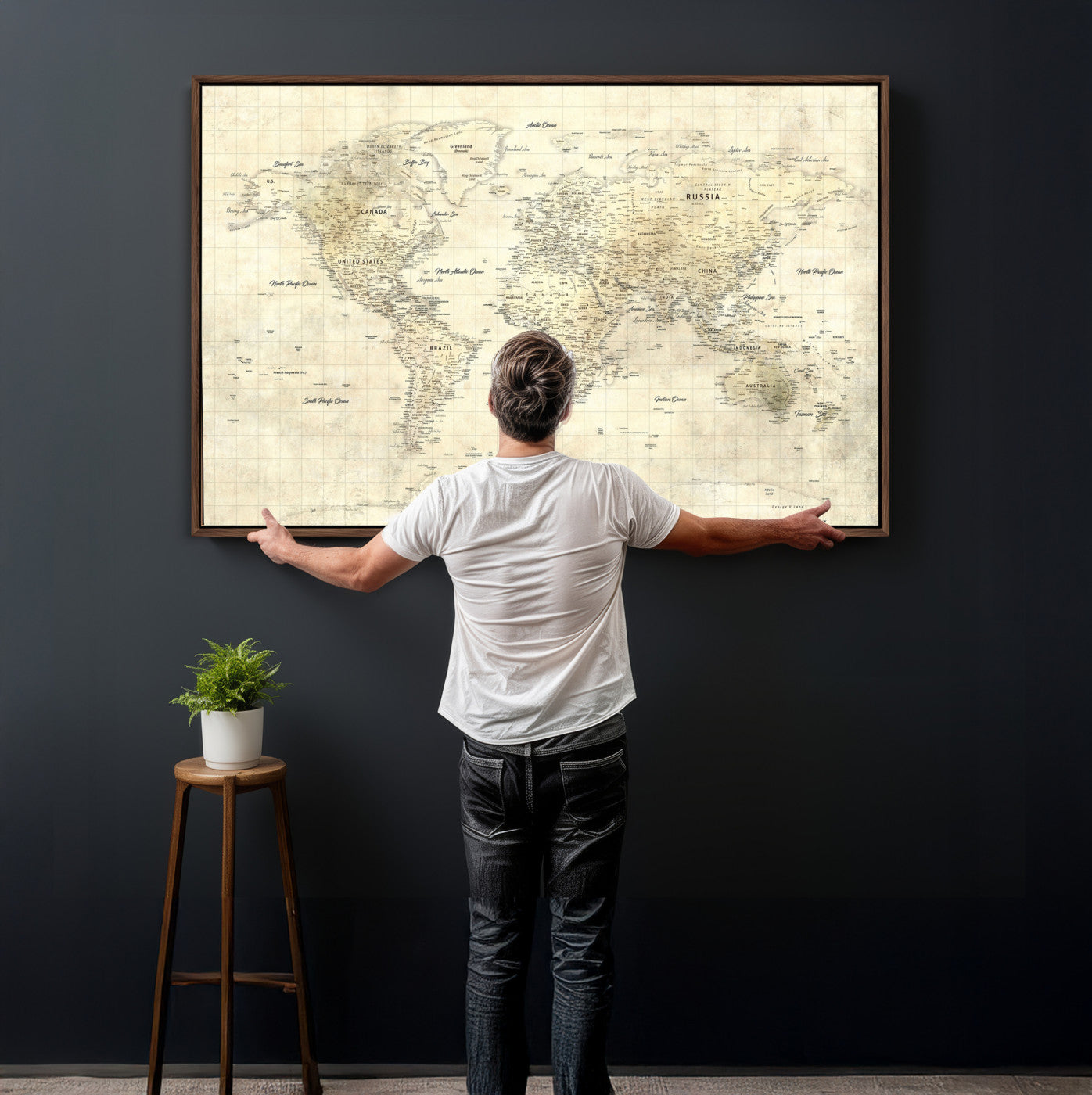 17101439-MGV-CV-36X24 - World Map Wall Art Canvas Print, Modern Decorative Framed Map Artwork Prints for Living Room, Office, Bedroom Wall Decor