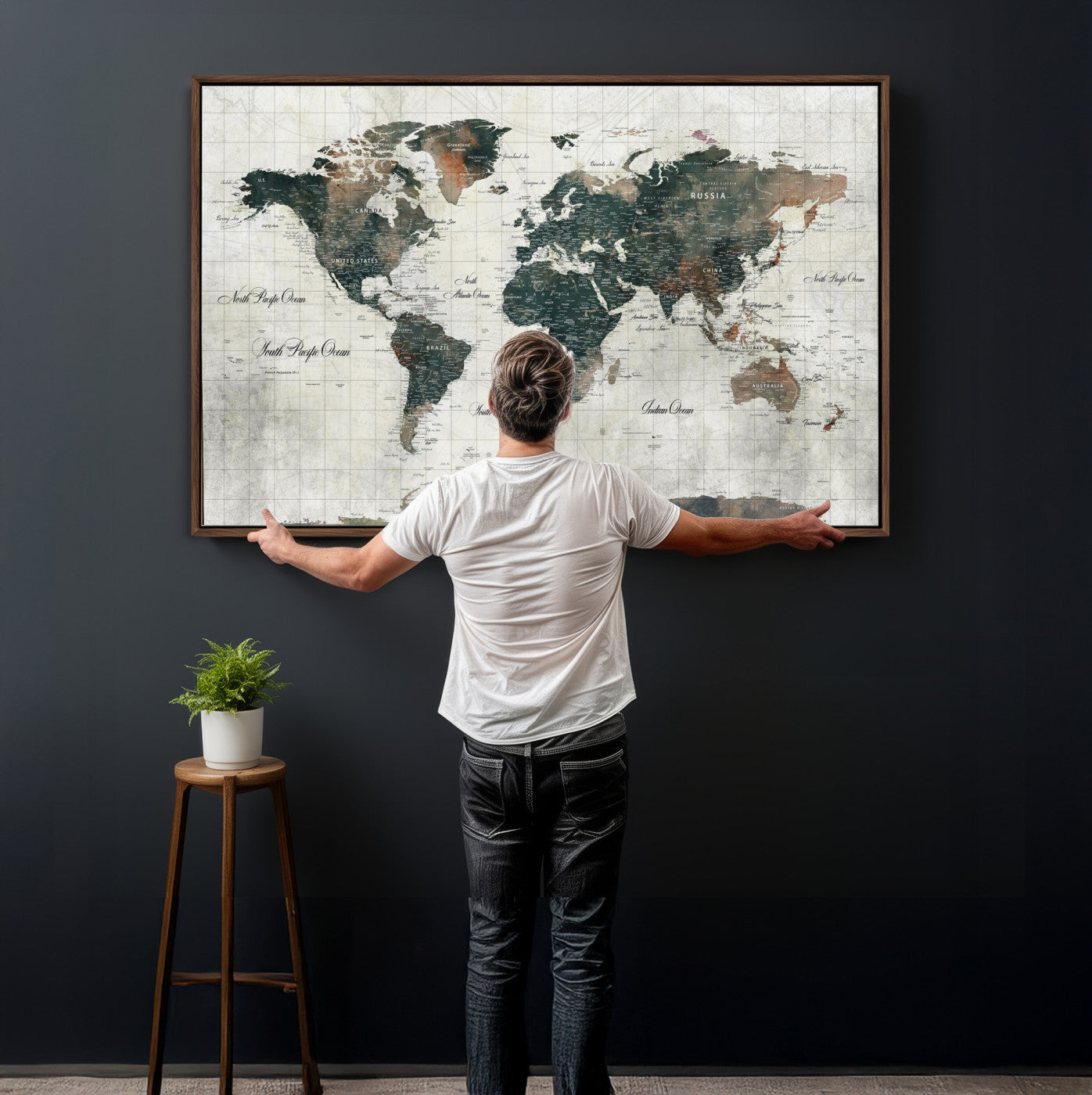 91179593-MGV-CV-36X24 - World Map Wall Art Canvas Print, Modern Decorative Framed Map Artwork Prints for Living Room, Office, Bedroom Wall Decor