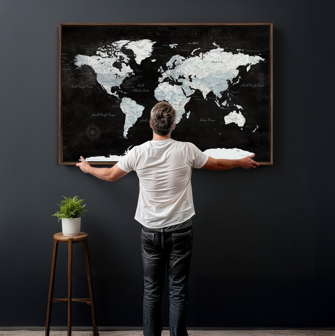 28664806-MGV-CV-36X24 - World Map Wall Art Canvas Print, Modern Decorative Framed Map Artwork Prints for Living Room, Office, Bedroom Wall Decor