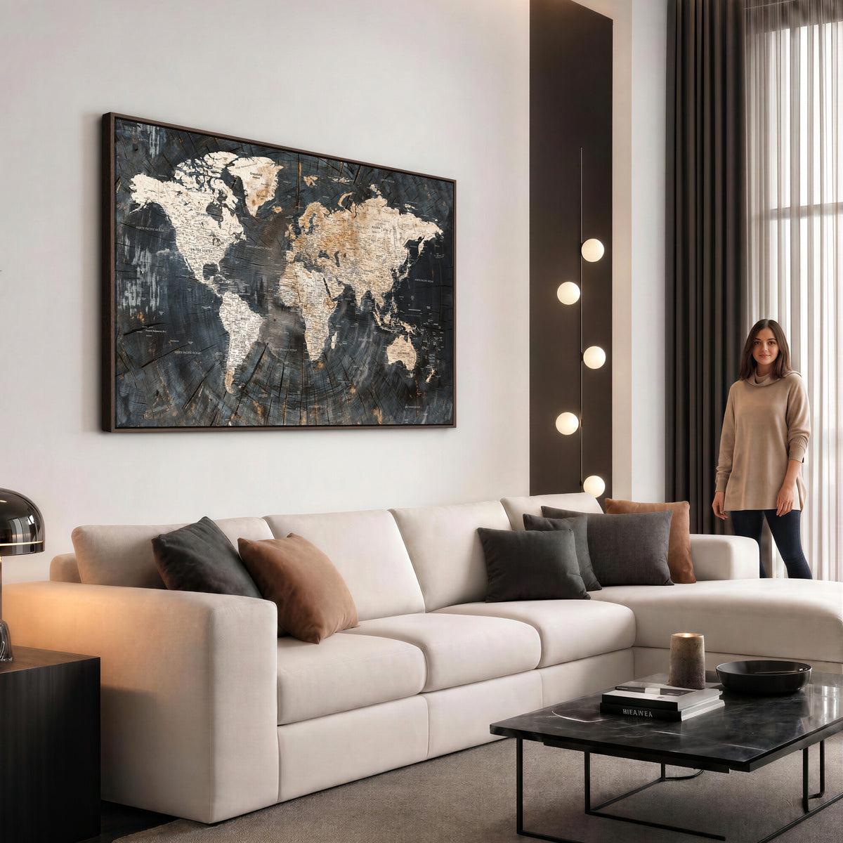 89162112-MGV-CV-36X24 - World Map Wall Art Canvas Print, Modern Decorative Framed Map Artwork Prints for Living Room, Office, Bedroom Wall Decor