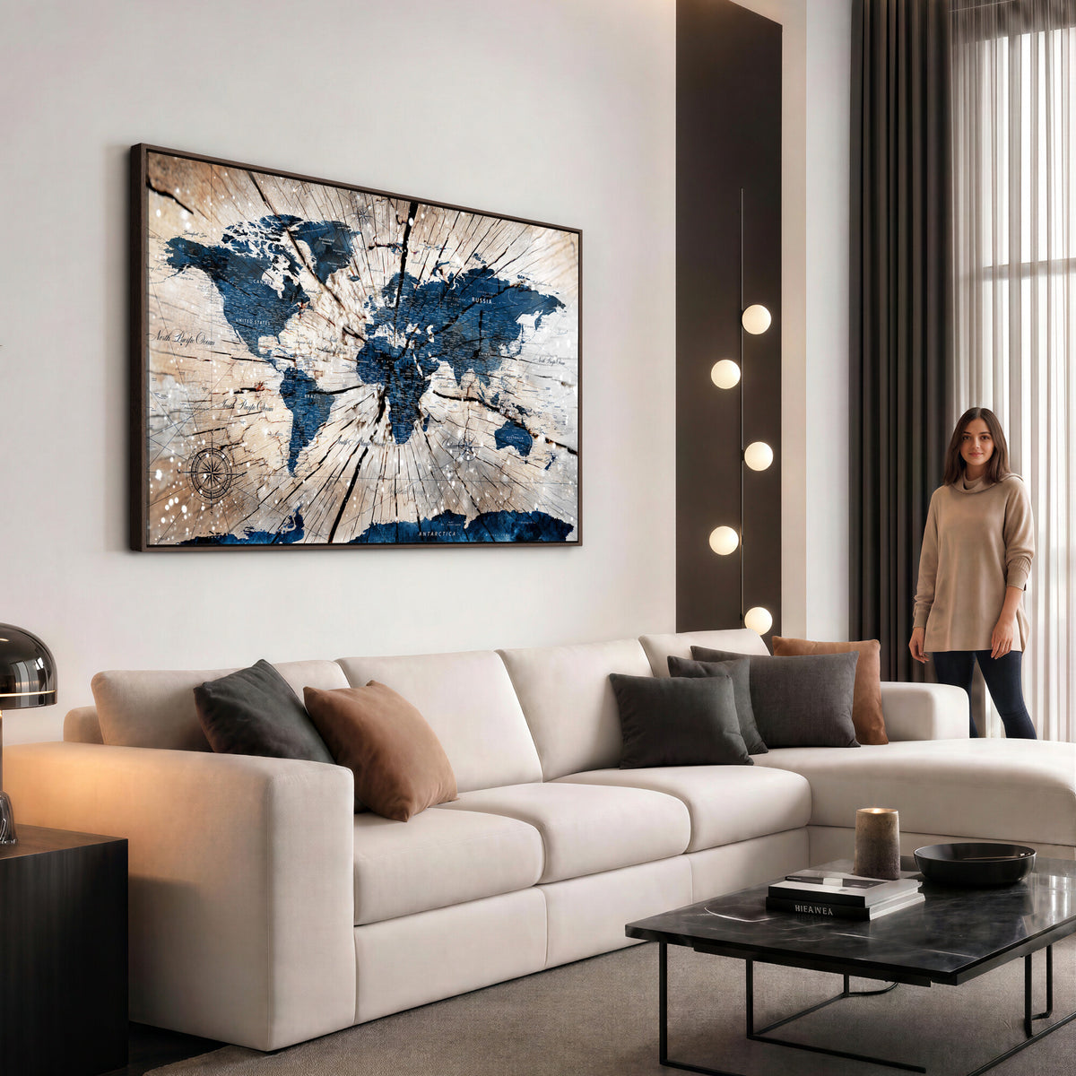 19478704-MGV-CV-36X24 - World Map Wall Art Canvas Print, Modern Decorative Framed Map Artwork Prints for Living Room, Office, Bedroom Wall Decor