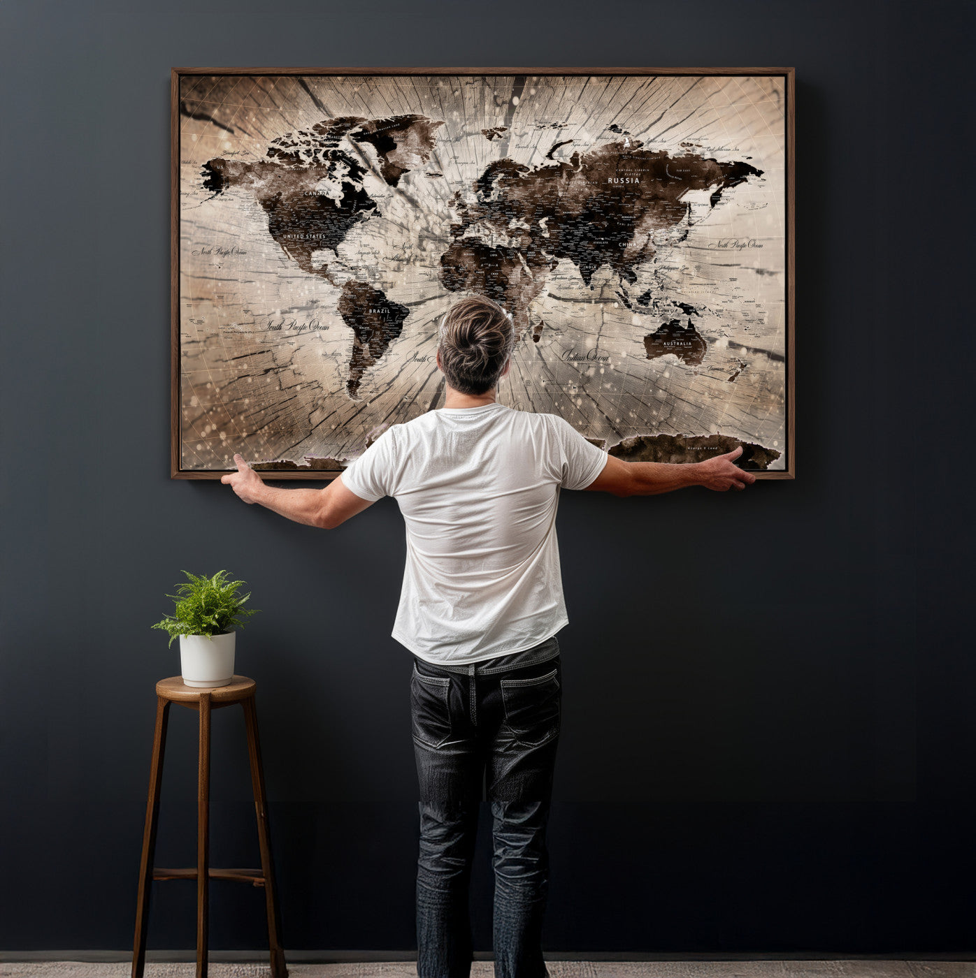 94623295-MGV-CV-36X24 - World Map Wall Art Canvas Print, Modern Decorative Framed Map Artwork Prints for Living Room, Office, Bedroom Wall Decor