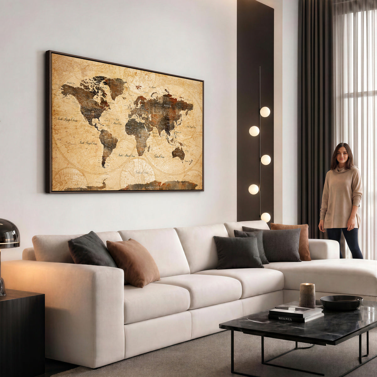 63156625-MGV-CV-36X24 - World Map Wall Art Canvas Print, Modern Decorative Framed Map Artwork Prints for Living Room, Office, Bedroom Wall Decor