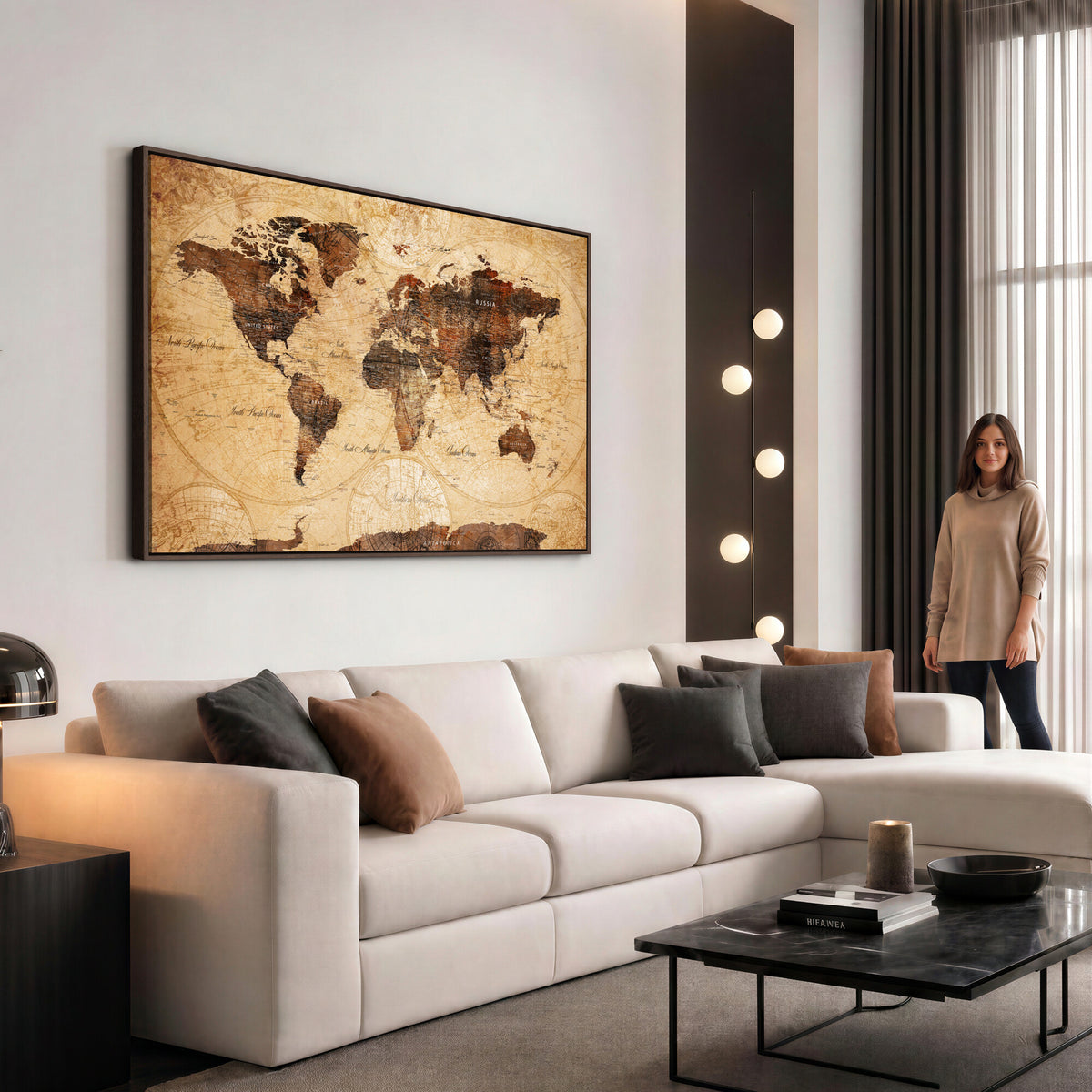 40760475-MGV-CV-36X24 - World Map Wall Art Canvas Print, Modern Decorative Framed Map Artwork Prints for Living Room, Office, Bedroom Wall Decor