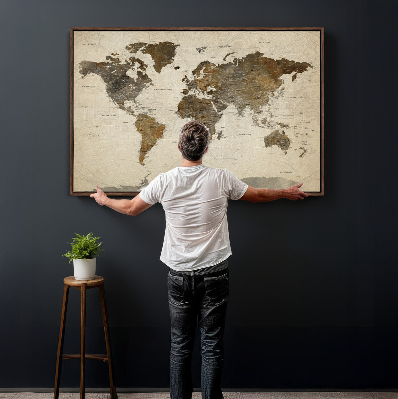 49623468-MGV-CV-36X24 - World Map Wall Art Canvas Print, Modern Decorative Framed Map Artwork Prints for Living Room, Office, Bedroom Wall Decor