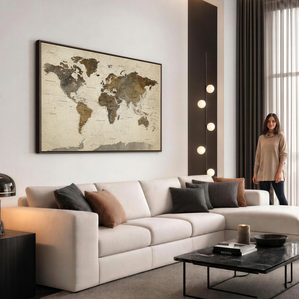 49623468-MGV-CV-36X24 - World Map Wall Art Canvas Print, Modern Decorative Framed Map Artwork Prints for Living Room, Office, Bedroom Wall Decor