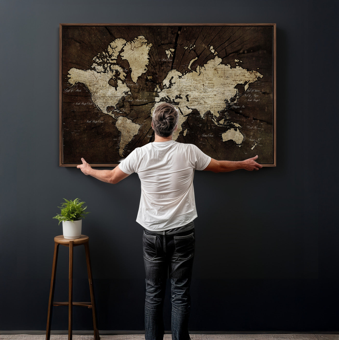 40991509-MGV-CV-36X24 - World Map Wall Art Canvas Print, Modern Decorative Framed Map Artwork Prints for Living Room, Office, Bedroom Wall Decor