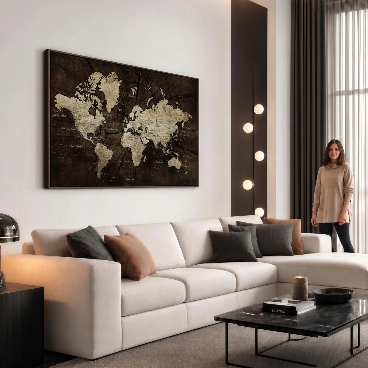 40991509-MGV-CV-36X24 - World Map Wall Art Canvas Print, Modern Decorative Framed Map Artwork Prints for Living Room, Office, Bedroom Wall Decor