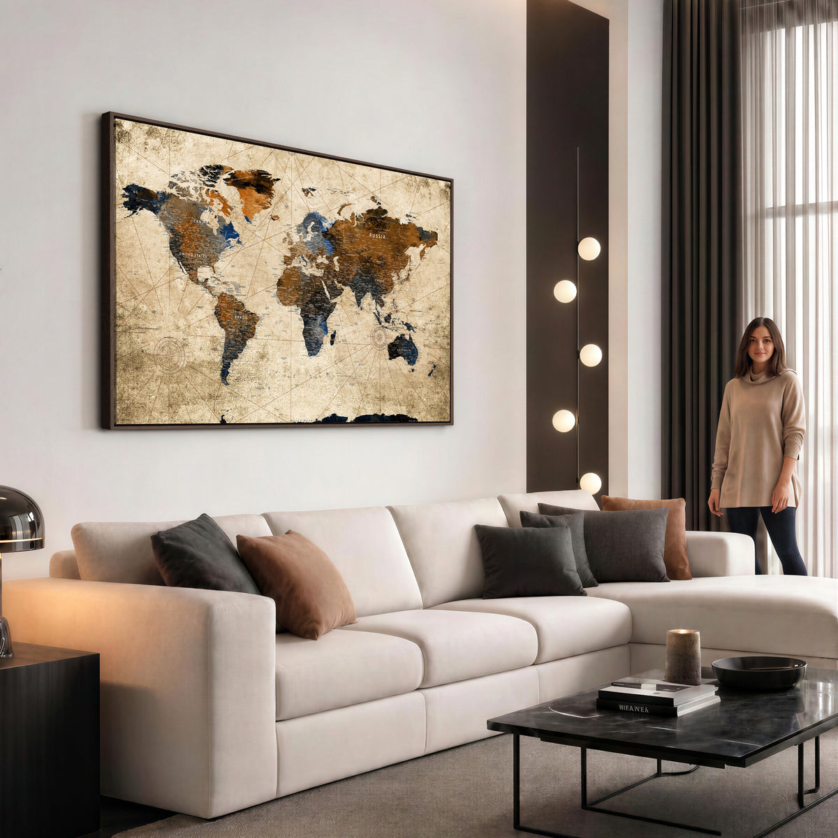 27163414-MGV-CV-36X24 - World Map Wall Art – Rustic Earth Tone Canvas Print, Antique