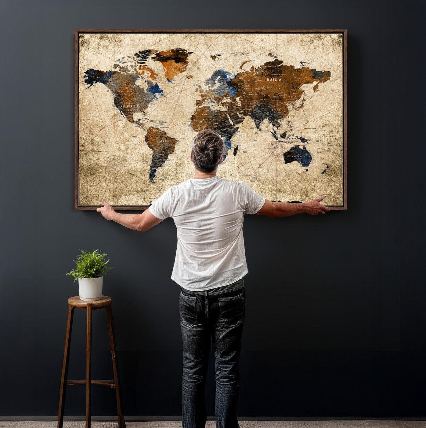 27163414-MGV-CV-36X24 - World Map Wall Art Canvas Print, Modern Decorative Framed Map Artwork Prints for Living Room, Office, Bedroom Wall Decor