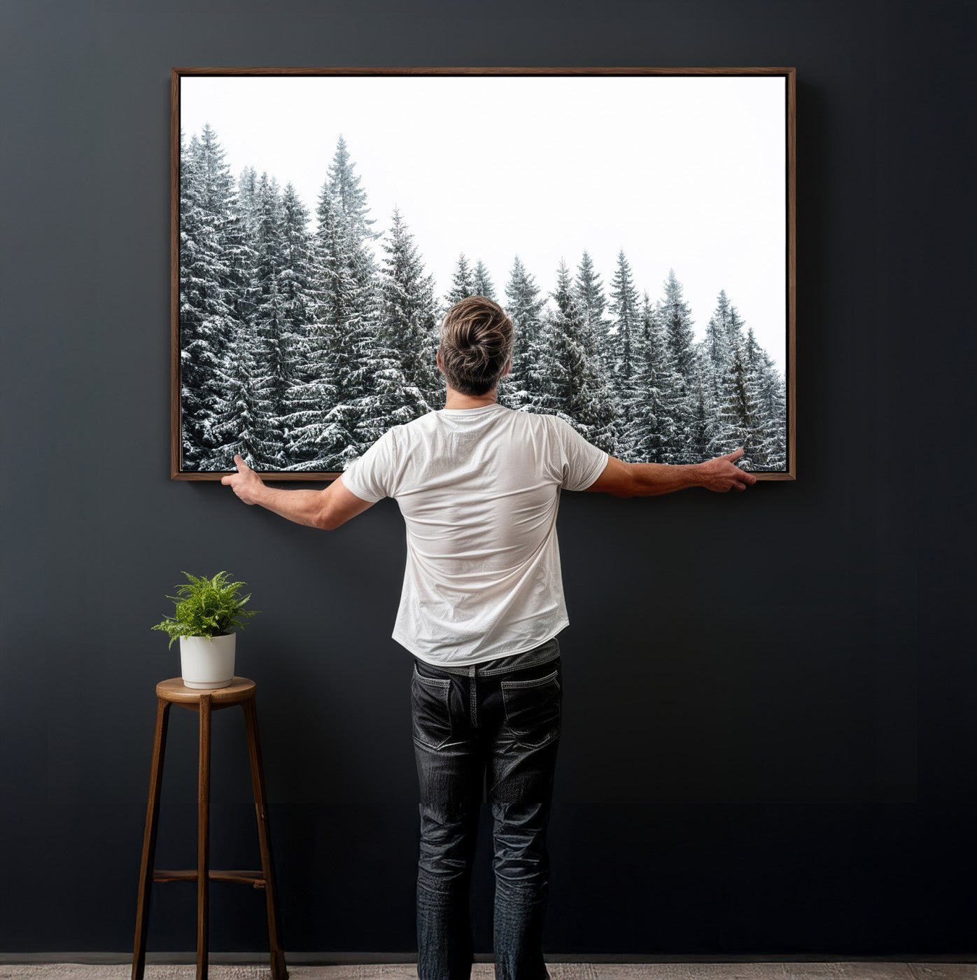 69566941-MGV-CV-36X24 - Misty Mountain Forest Canvas Print, Foggy Pine Trees Nature Wall Art, Framed Canvas Ready to Hang