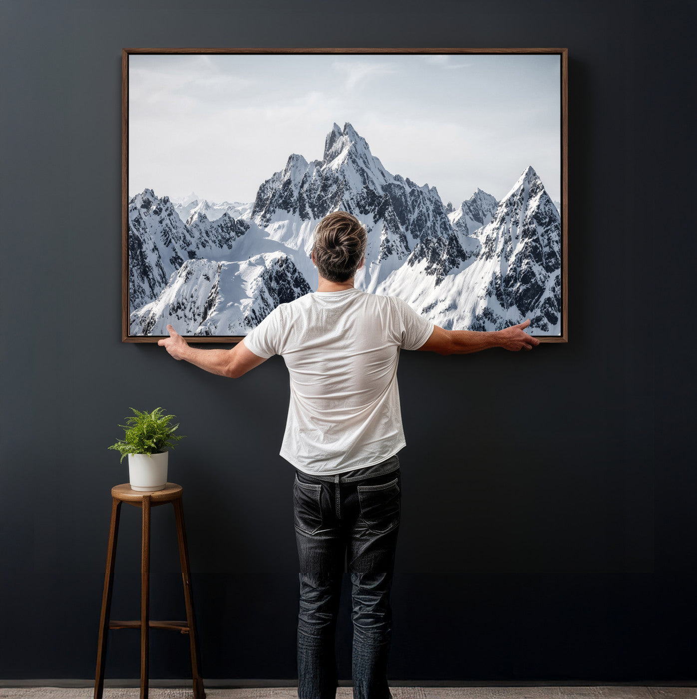 33126265-MGV-CV-36X24 - Snowy Mountain Range Canvas Print, Alpine Peaks Landscape Wall Art, Framed Canvas Ready to Hang