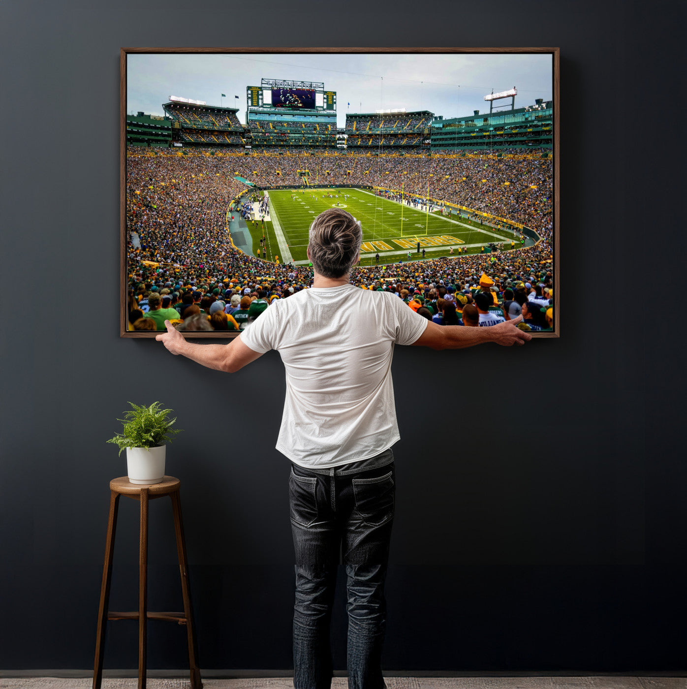 56521752-MGV-CV-36X24 - Green Bay Packers Stadium Wall Art Canvas Print, Lambeau Field Football Stadium Artwork, Framed Wall Art Ready to Hang