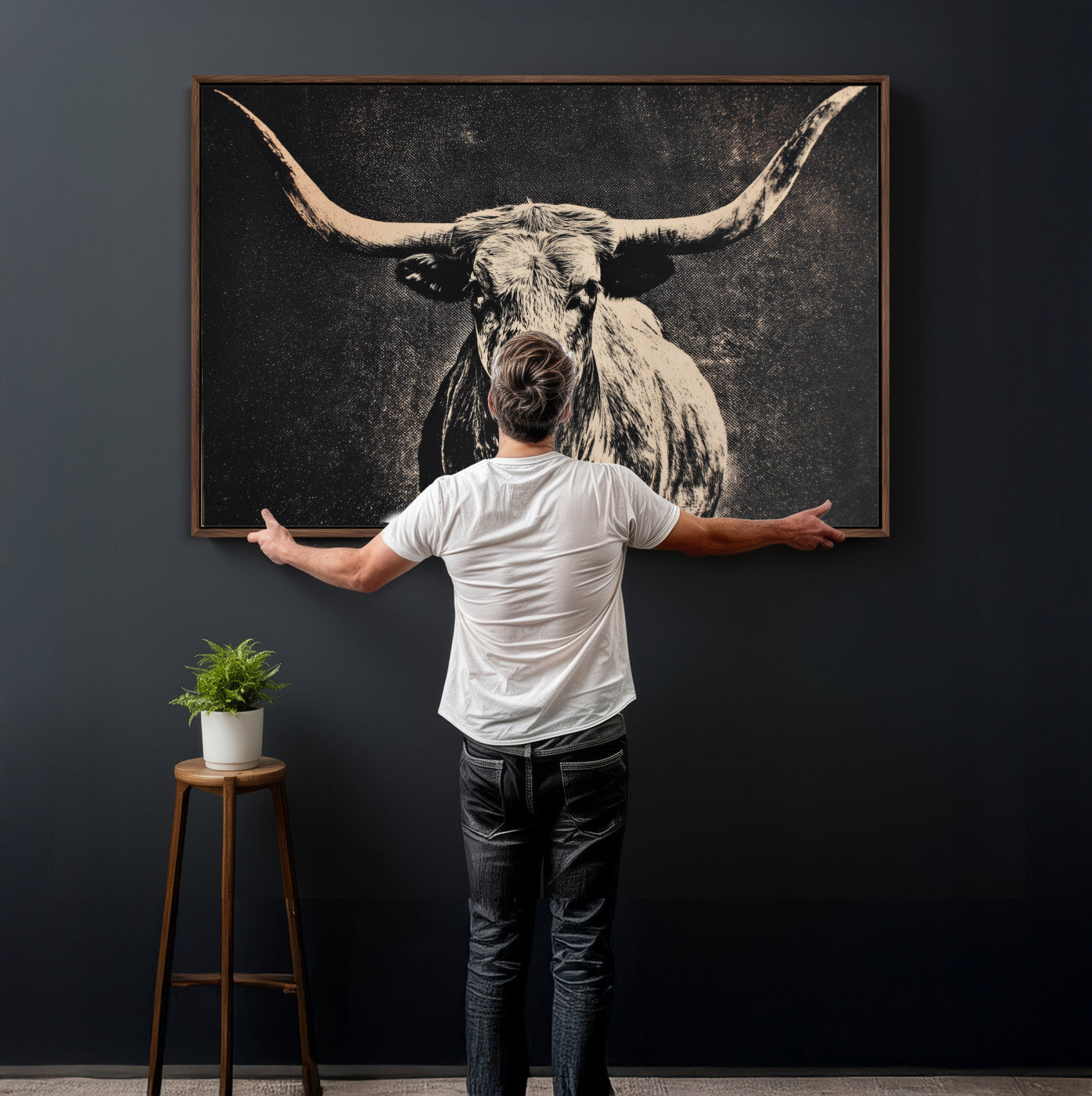 27394218-MGV-CV-36X24 - Vintage Texas Longhorn Bull Wall Art Canvas Print, Cow Portrait Photography Print, Framed Wall Art Ready to Hang