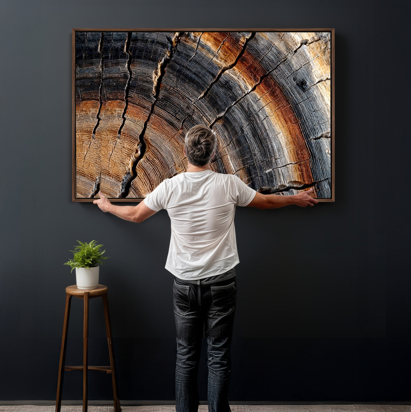 92693966E-MGV-CV-36X24 - Framed Large Abstract Wood Grain Canvas Print, Tree Ring Pattern Wall Art, Framed Canvas Ready to Hang