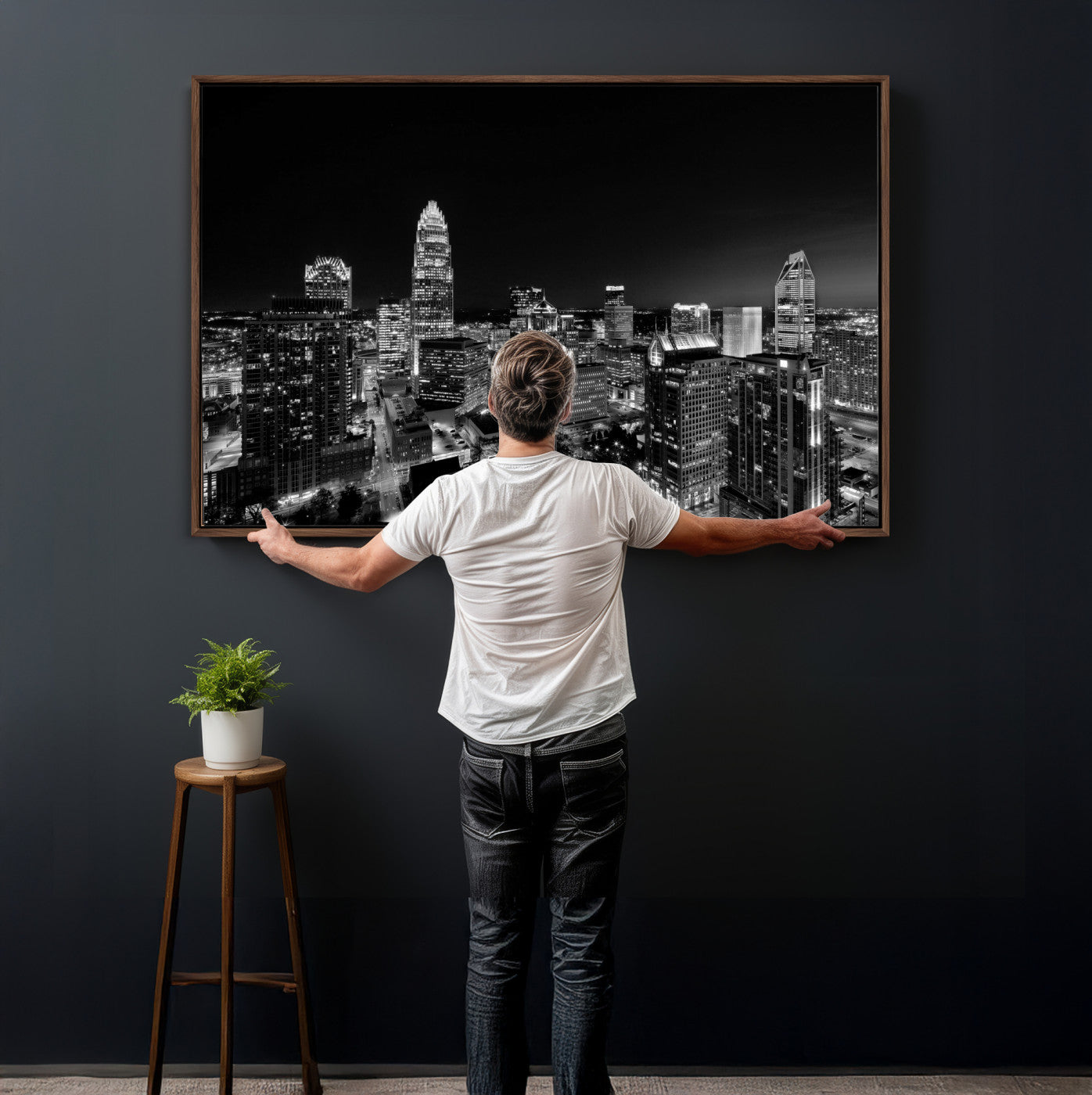 68329345-MGV-CV-36X24 - Atlanta Skyline Wall Art Canvas Print, Atlanta Downtown Night Cityscape Print for Modern Urban Wall Decor