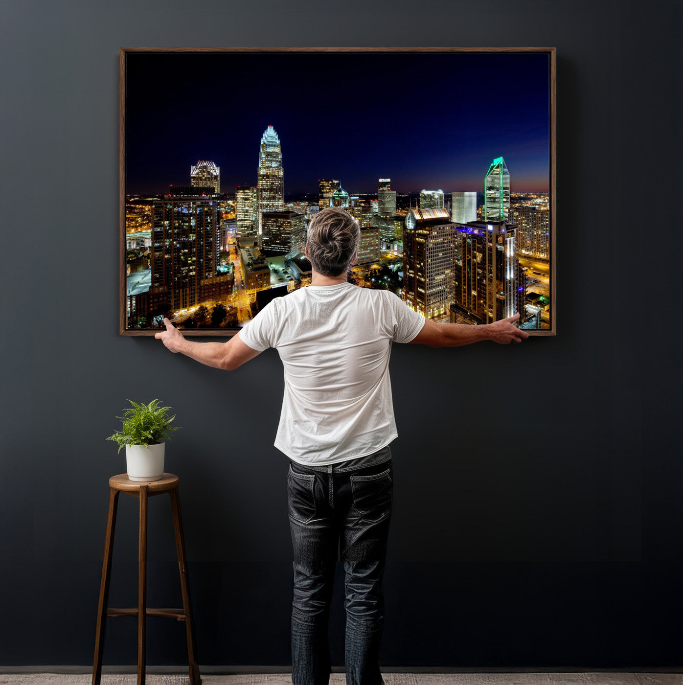 47163738-MGV-CV-36X24 - Atlanta Skyline Wall Art Canvas Print, Atlanta Downtown Night Cityscape Print for Modern Urban Wall Decor