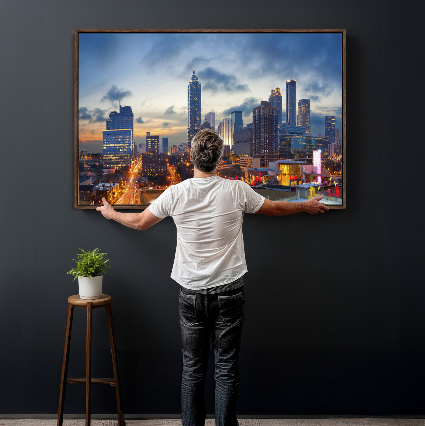 18461309-MGV-CV-36X24 - Atlanta Skyline Wall Art Canvas Print, Atlanta Downtown Night Cityscape Print for Modern Urban Wall Decor