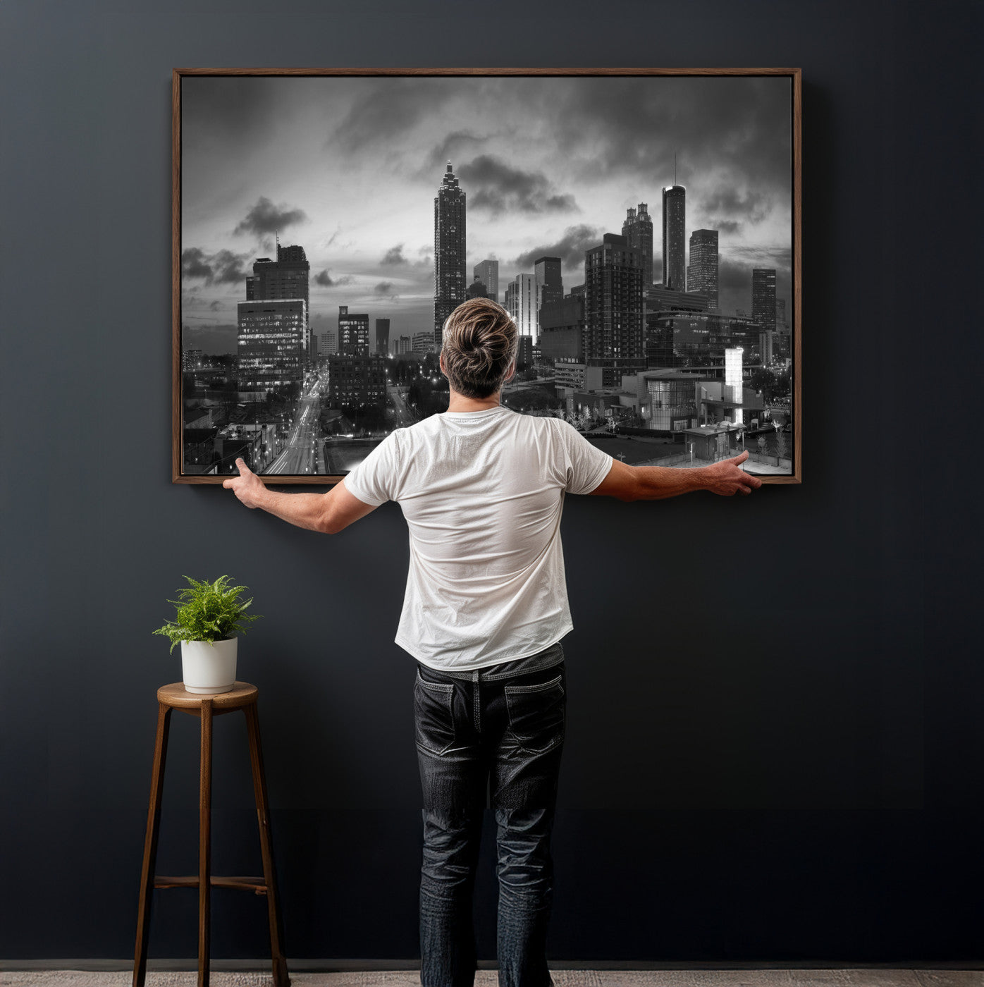 91959506-MGV-CV-36X24 - Atlanta Skyline Wall Art Canvas Print, Atlanta Downtown Night Cityscape Print for Modern Urban Wall Decor