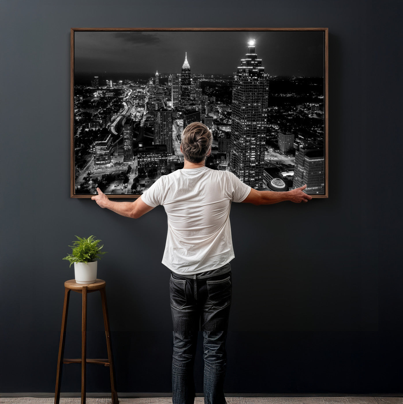 56773510-MGV-CV-36X24 - Atlanta Skyline Wall Art Canvas Print, Atlanta Downtown Night Cityscape Print for Modern Urban Wall Decor