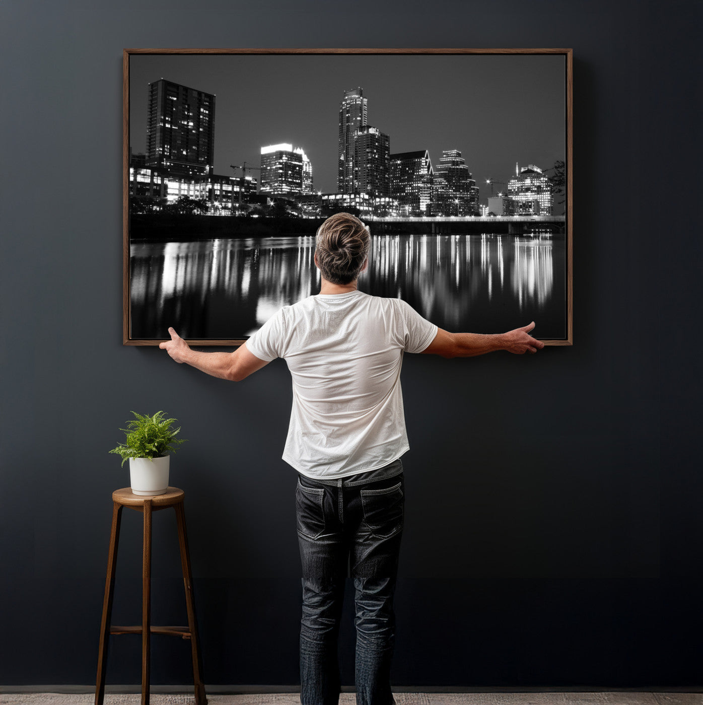 38129554-MGV-CV-36X24 - Austin Skyline Wall Art Canvas Print, Austin Downtown Night Cityscape Print for Modern Urban Wall Decor