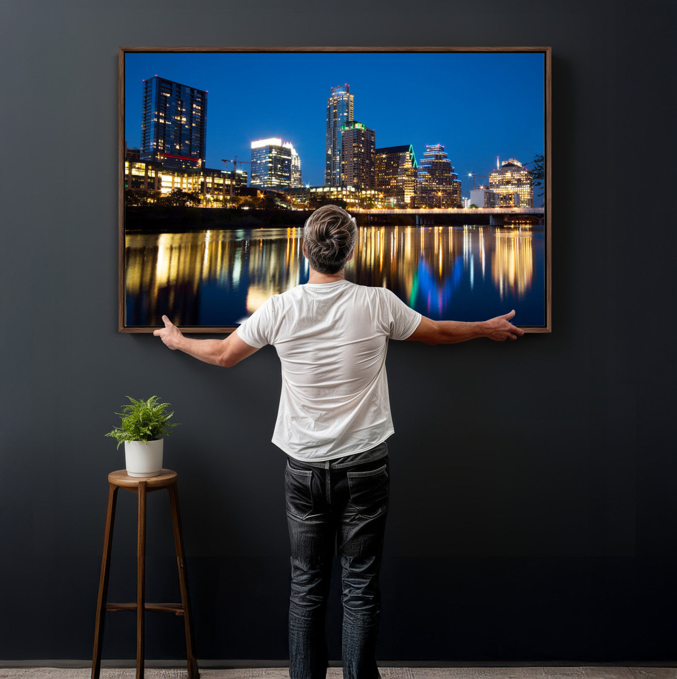 21916206-MGV-CV-36X24 - Austin Skyline Wall Art Canvas Print, Austin Downtown Night Cityscape Print for Modern Urban Wall Decor