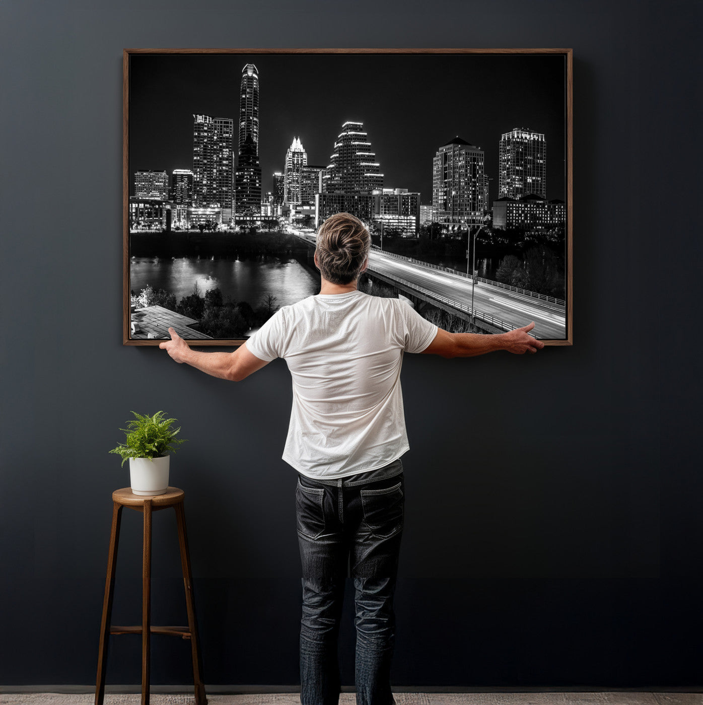 37531750-MGV-CV-36X24 - Austin Skyline Wall Art Canvas Print, Austin Downtown Night Cityscape Print for Modern Urban Wall Decor