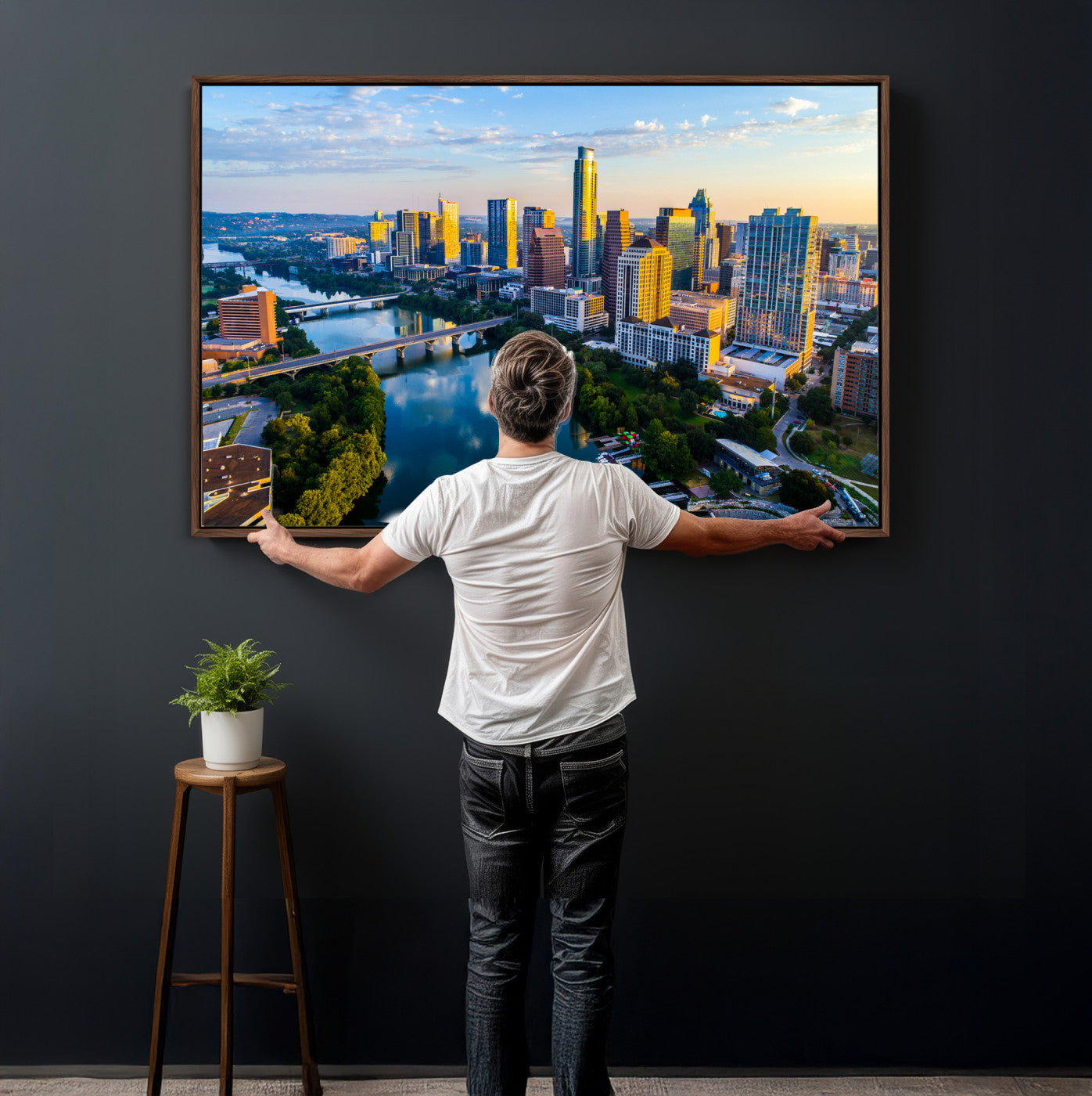 33675326-MGV-CV-36X24 - Austin Skyline Wall Art Canvas Print, Austin Downtown Night Cityscape Print for Modern Urban Wall Decor