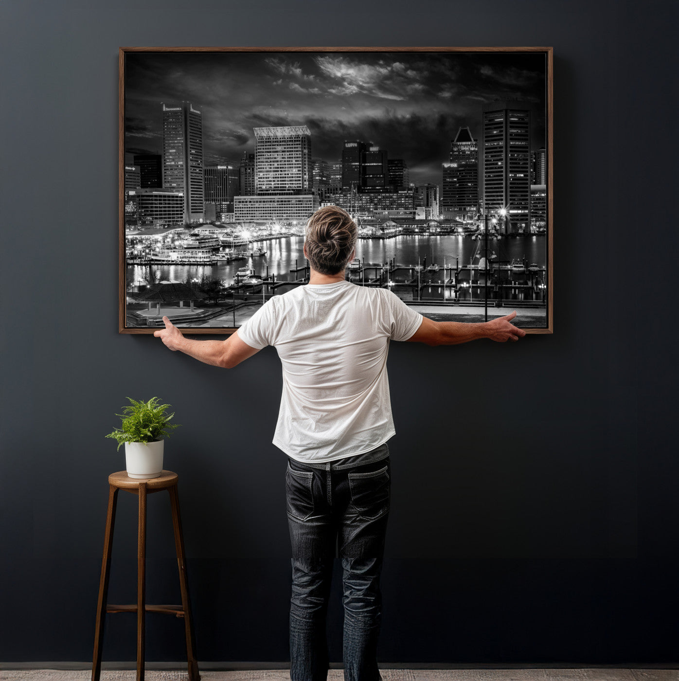79755655-MGV-CV-36X24 - Baltimore Skyline Wall Art Canvas Print, Baltimore Downtown Night Cityscape Print for Modern Urban Wall Decor