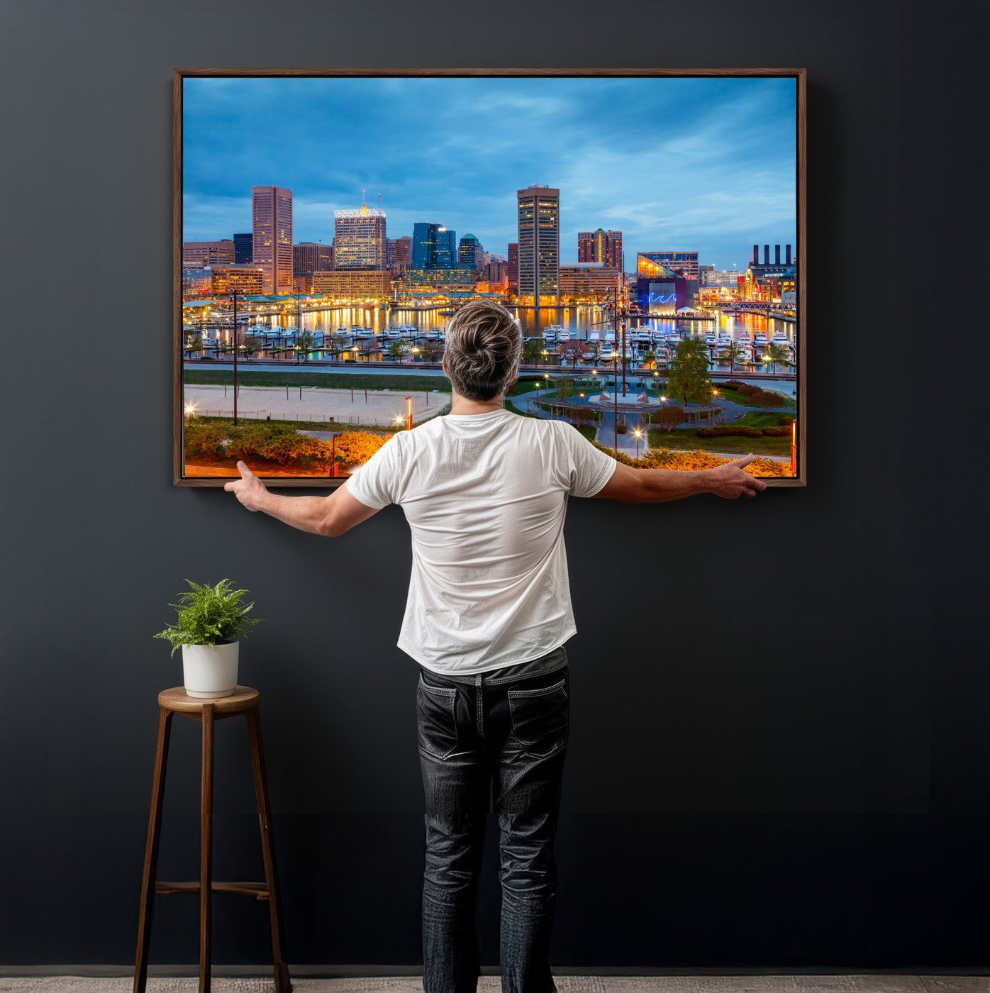 78635089-MGV-CV-36X24 - Baltimore Skyline Wall Art Canvas Print, Baltimore Downtown Night Cityscape Print for Modern Urban Wall Decor