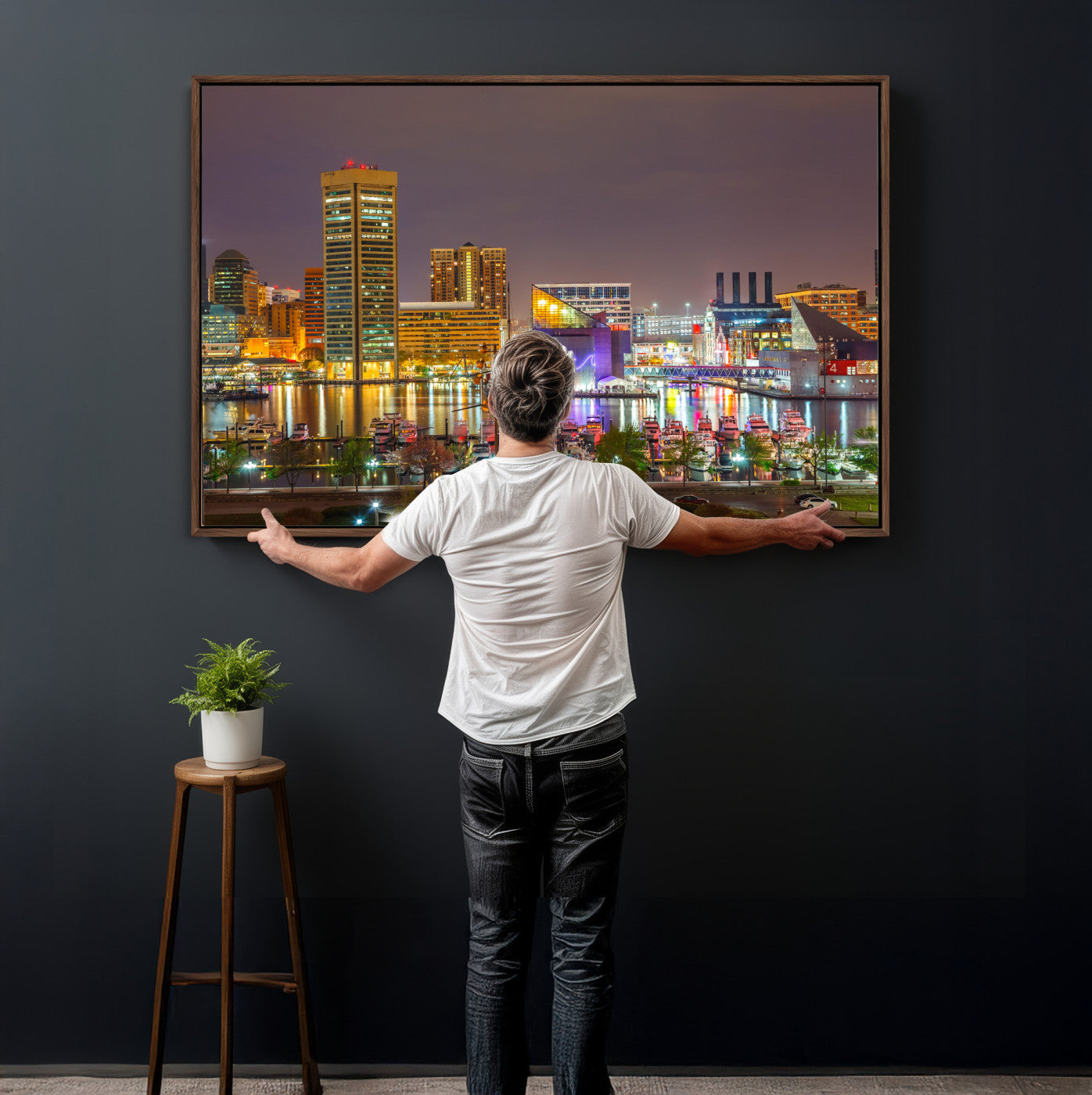 42654823-MGV-CV-36X24 - Baltimore Skyline Wall Art Canvas Print, Baltimore Downtown Night Cityscape Print for Modern Urban Wall Decor