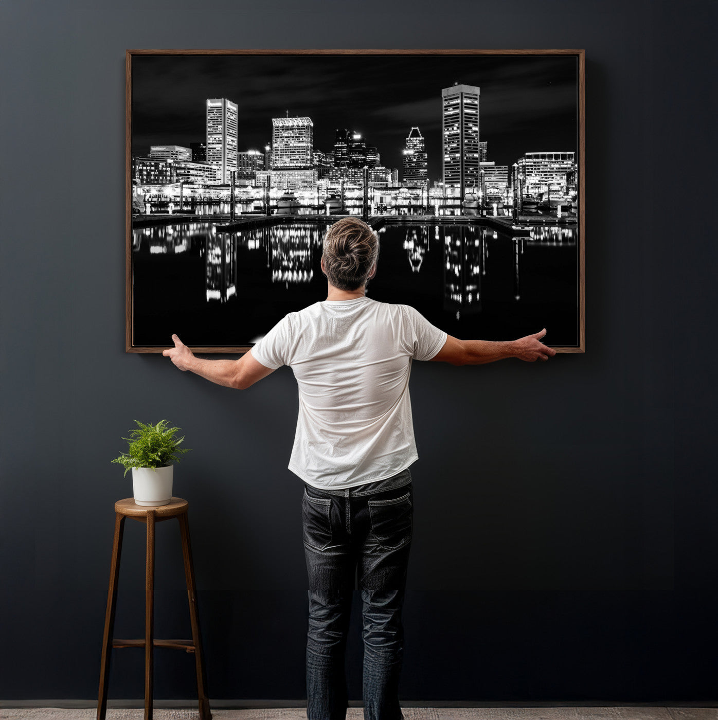 69187681-MGV-CV-36X24 - Baltimore Skyline Wall Art Canvas Print, Baltimore Downtown Night Cityscape Print for Modern Urban Wall Decor