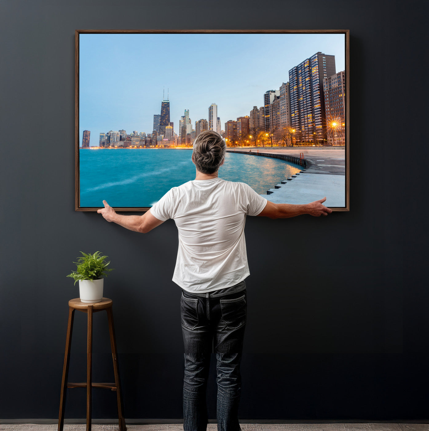 66780141-MGV-CV-36X24 - Chicago Wall Art Canvas Print, Chicago City Downtown Night Cityscape Print for Modern Urban Wall Decor