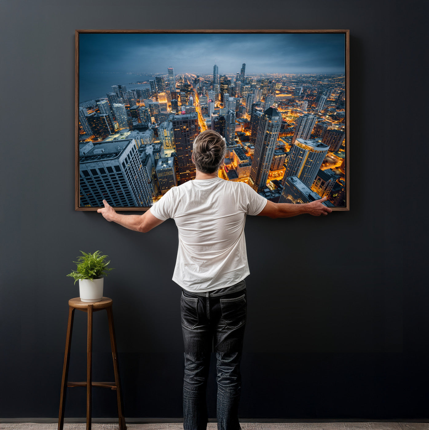 81742538-MGV-CV-36X24 - Chicago Wall Art Canvas Print, Chicago City Downtown Night Cityscape Print for Modern Urban Wall Decor