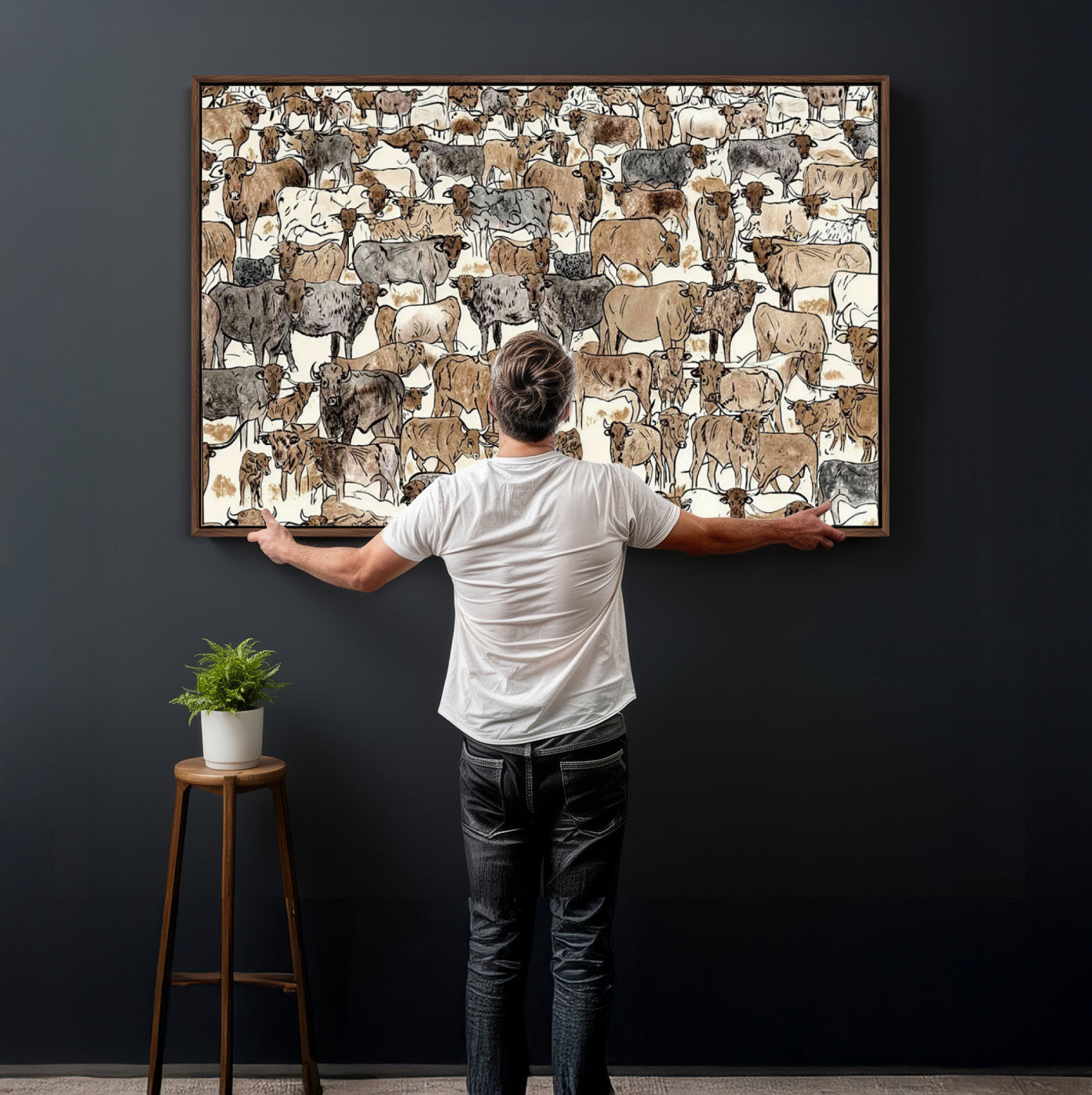 76902119-MGV-CV-36X24 - Farmhouse Animals Wall Art Canvas Print - Abstract Farm Animal Drawing Mid-Century Wall Art for Cabin Decor
