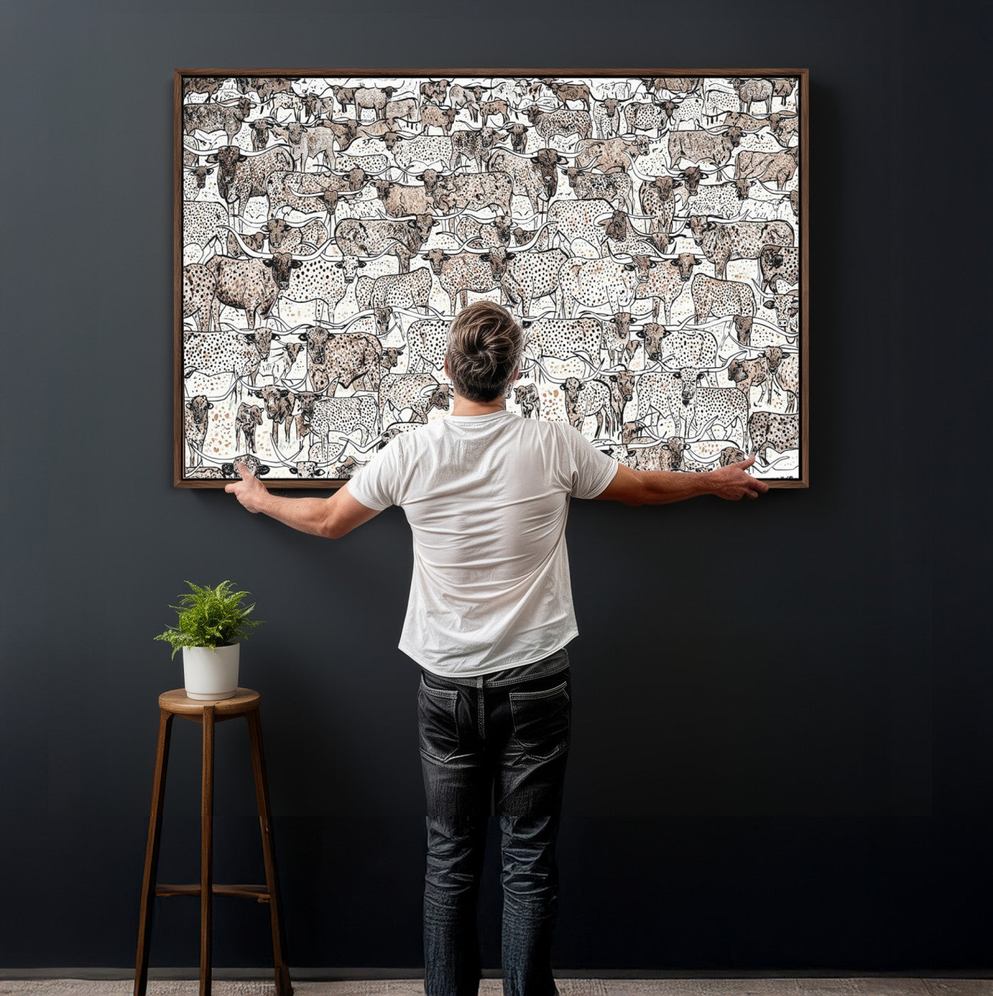 49200255-MGV-CV-36X24 - Farmhouse Animals Wall Art Canvas Print - Abstract Farm Animal Drawing Mid-Century Wall Art for Cabin Decor