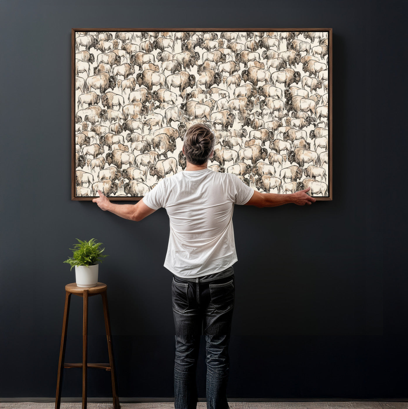 77502929-MGV-CV-36X24 - Farmhouse Animals Wall Art Canvas Print - Abstract Farm Animal Drawing Mid-Century Wall Art for Cabin Decor